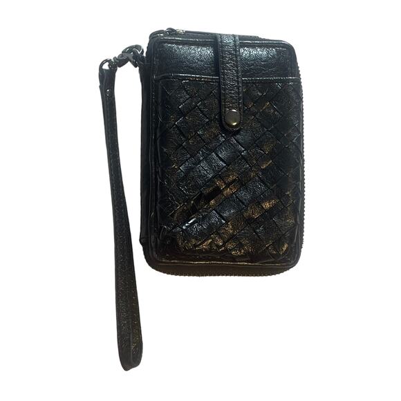 Elliott Lucca Woven Wristlet Womens Black Zip Around Organizer Wallet Vintage - Picture 2 of 8